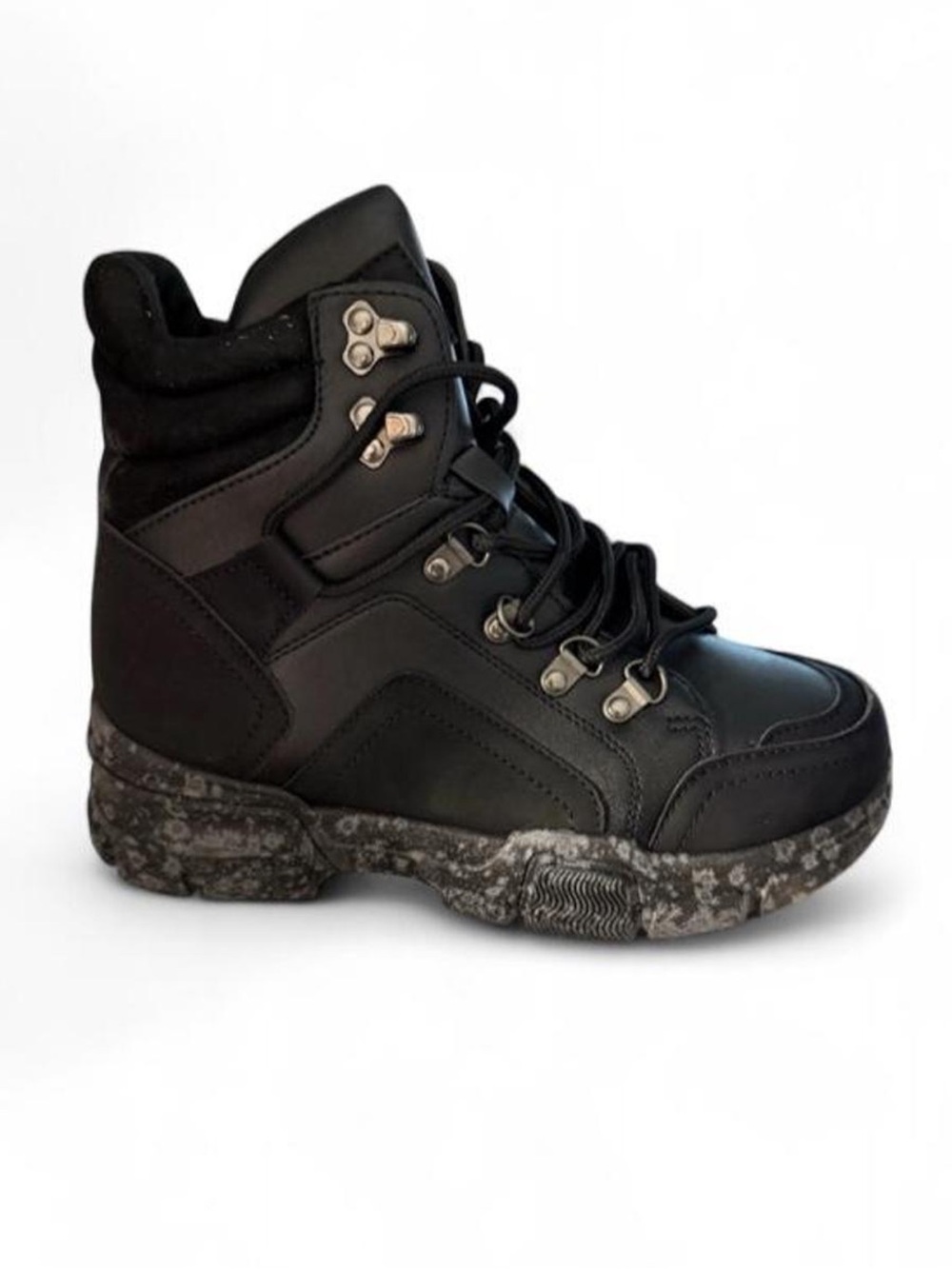Yoki Black Combat & Moto Boots with Marbled Gray Sole